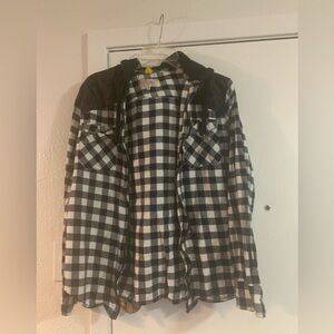 Black & White Raw Yarn Industries Plaid Men's Hooded Flannel Shirt Jacket